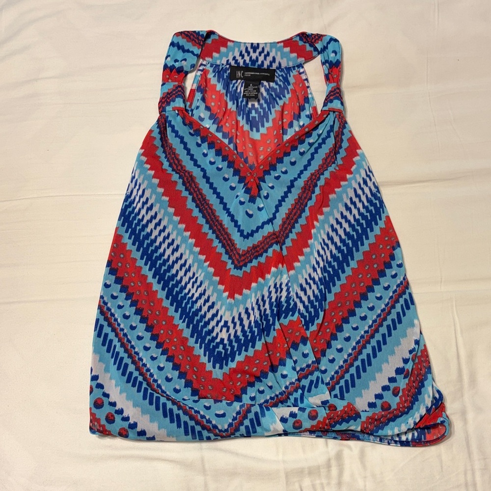 INC International Concepts Red and Blue Chevron Top